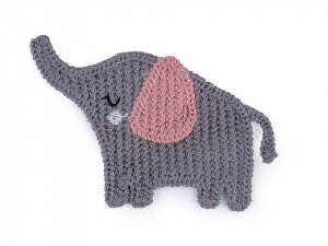 Háčkovaná textilní aplikace / nášivka slon