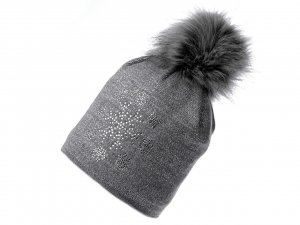 Dámská zimní čepice s bambulí a lurexem, kamínková vločka