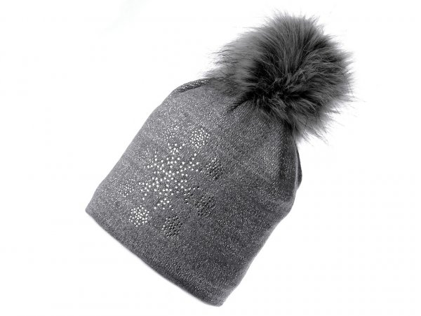 Dámská zimní čepice s bambulí a lurexem, kamínková vločka