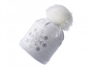 Dámská zimní čepice s bambulí a lurexem, kamínková vločka