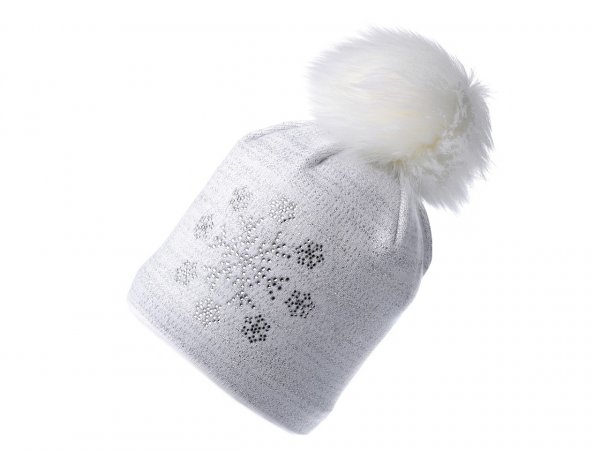 Dámská zimní čepice s bambulí a lurexem, kamínková vločka