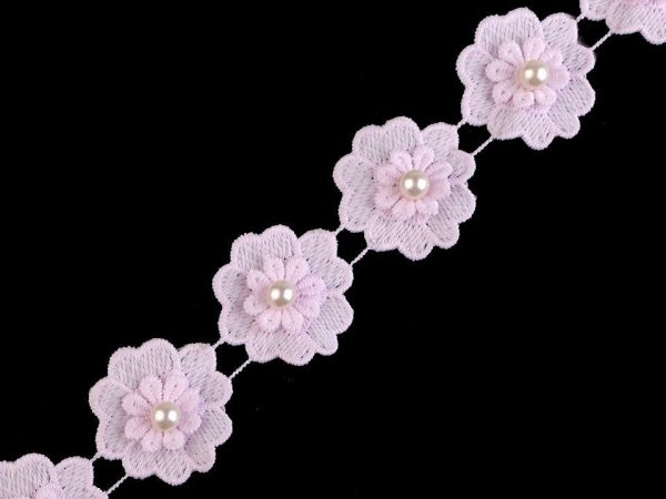 Krajka květ s perlou šíře 40 mm