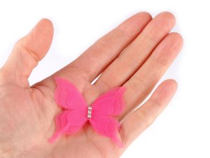Motýl s broušenými kamínky k našití a nalepení, třívrstvý 3D