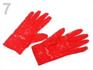 Společenské rukavice krajkové - 7 červená