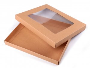 Papírová krabice s průhledem - hnědá přírodní