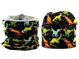 Chlapecká sada čepice a nákrčník bagr, dinosaurus, skateboard