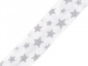 Šikmý proužek bavlněný puntík, káro, hvězdy, jemný proužek šíře 20 mm zažehlený - 380904/1 bílá hvězdy