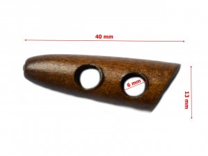 Knoflík dřevěný rohy 40 mm tmavě hnědý