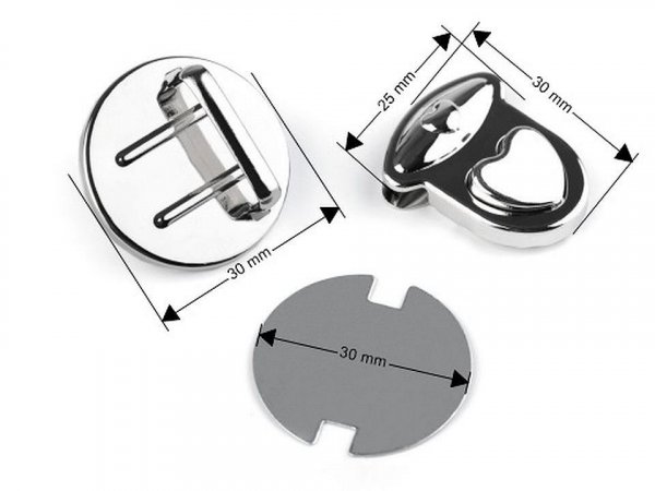 Sada zapínání na kabelku 30x32 mm srdce