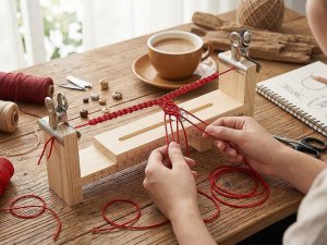 Dřevěný stav na pletení náramků a náhrdelníků, nastavitelný