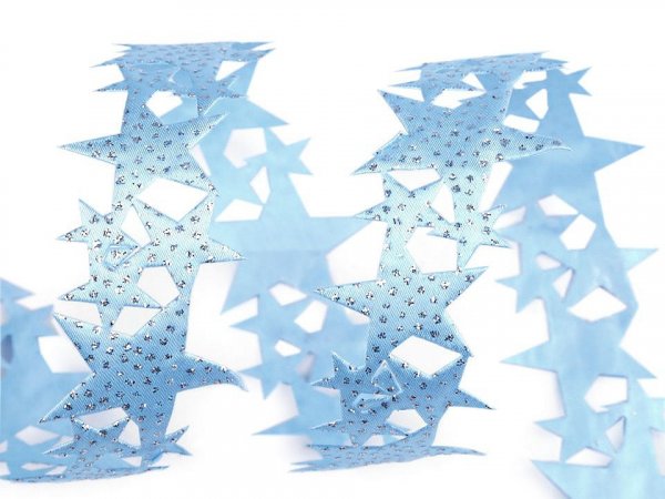 Vánoční saténový prýmek šíře 32 mm hvězdy s glitry
