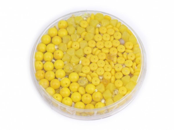 Korálky skleněné mix velikosti cca 120 g barva žlutá