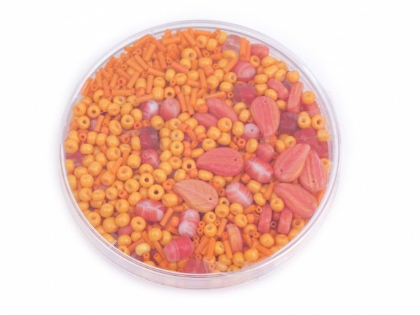 Korálky skleněné mix velikosti cca 120 g barva oranžová