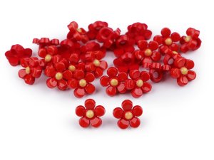 Plastové knoflíky / korálky květ Ø11 mm - 5 červená