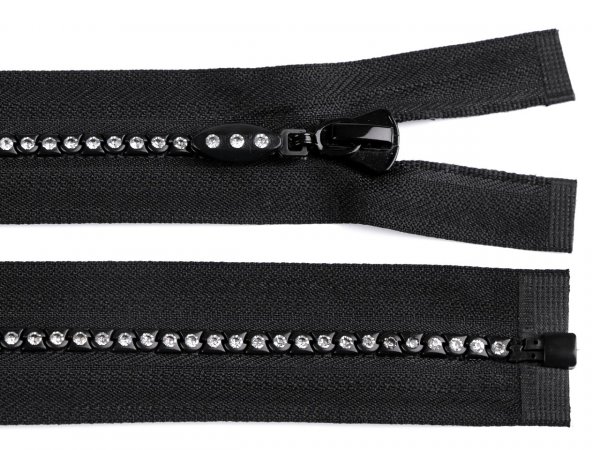 Kostěný zip No 4 délka 40 cm se štrasovými kamínky