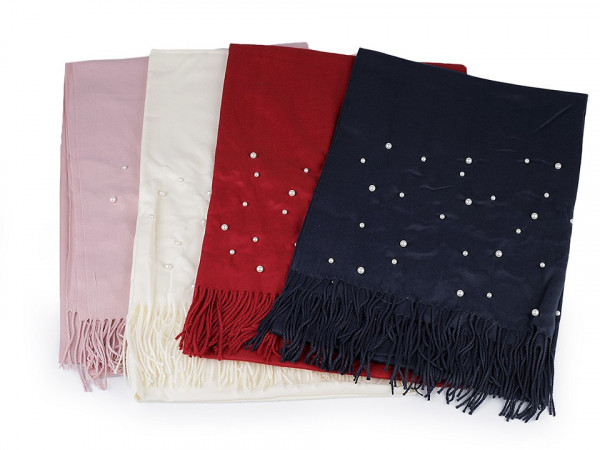Šátek / šála typu pashmina s perlami a třásněmi 65x180 cm