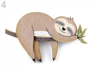 Dřevěná brož liška, pes, lenochod, mýval, jednorožec - 4 (3D) hnědá sv. lenochod