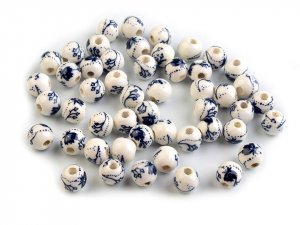 Porcelánové korálky s květy Ø6 mm - 6 modrá temná