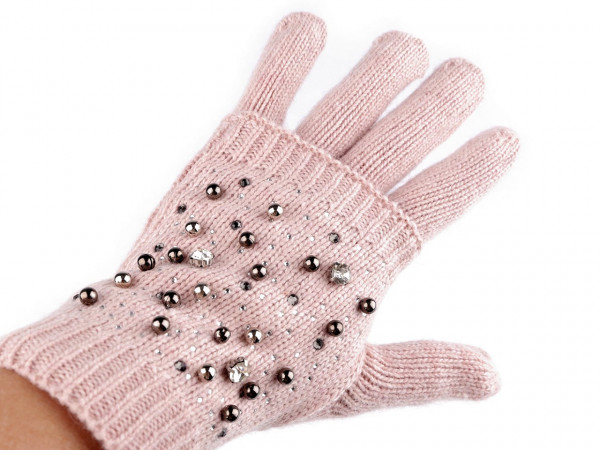 Dámské vlněné rukavice s perlami a kamínky "2 v 1"