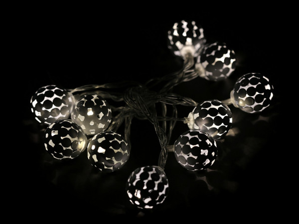 LED světelný řetěz kovové koule na baterie