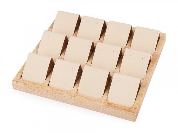 Dřevěné plato se semišem na vystavení 12 párů náušnic 19x20,5 cm
