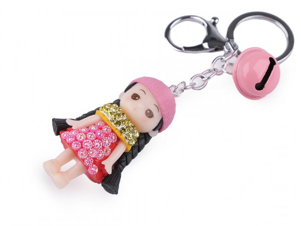 Přívěsek na klíče / batoh panenka s rolničkou
