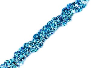 Flitrový prýmek šíře 10 mm elastický - 4 modrá azuro hologram