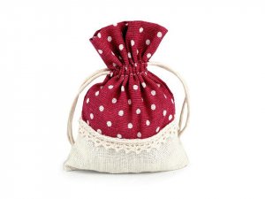 Dárkový pytlík 10x13 cm lněný s puntíky a krajkou