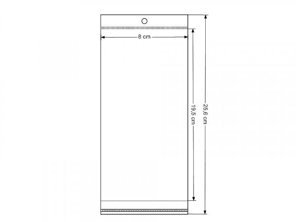PP sáček s lepicí klopou a závěsem 8x19,5 cm
