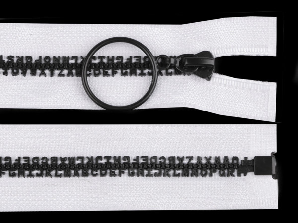 Kostěný zip šíře 5 mm délka 60 cm písmenka