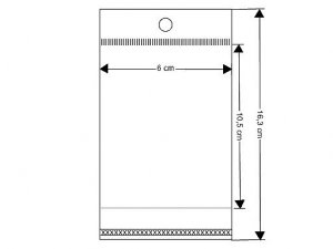 PP sáček s lepicí klopou a závěsem 6x10,5 cm