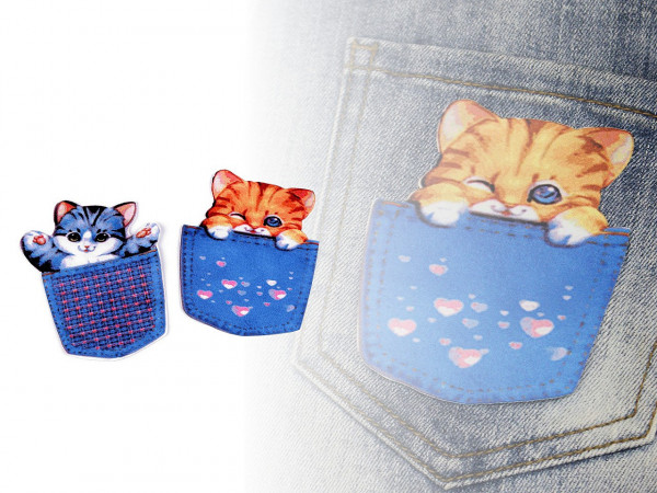 Textilní aplikace / nášivka kočka v kapsičce
