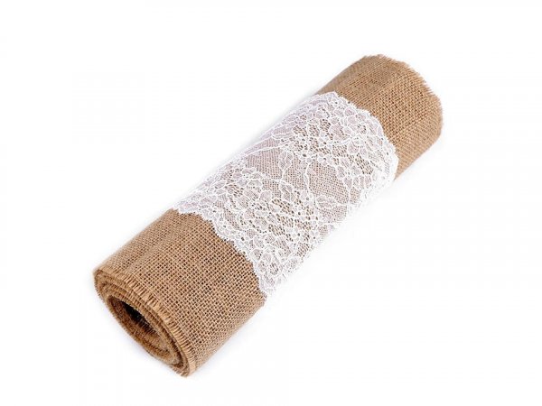 Běhoun / ubrus jutový s krajkou 30x270 cm