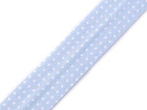 Šikmý proužek bavlněný puntík, káro, hvězdy, jemný proužek šíře 20 mm zažehlený - 860253/8 modrá světlá puntíky