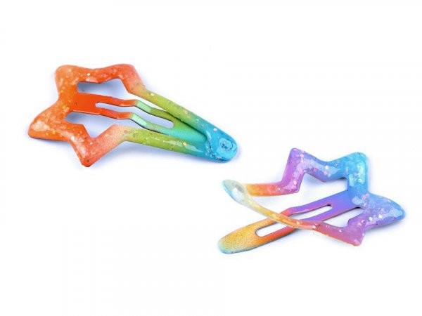 Sponka do vlasů mini pukačka duhová hvězda s glitry