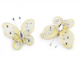 Motýl s kamínky 5x5,5 cm - 12 krémová světlá