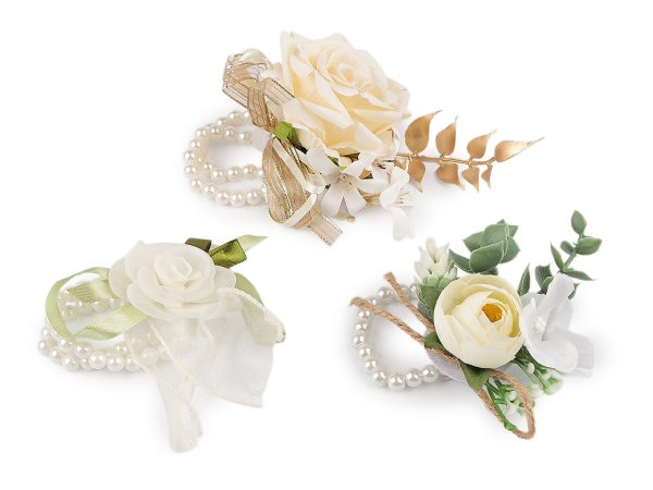 Perlový náramek svatební pro družičky s květy