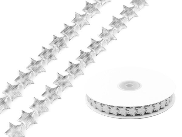 Saténový prýmek šíře 15 mm hvězda metalická vánoční