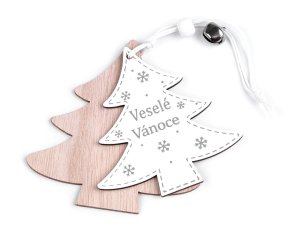 Dvojitý dřevěný štítek / visačka Veselé Vánoce