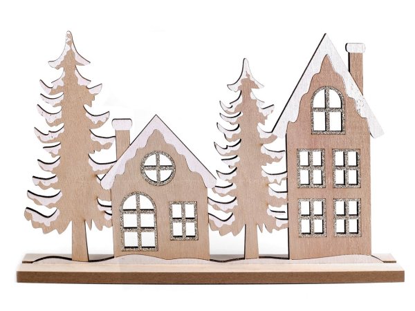 Dřevěná dekorace zimní domečky