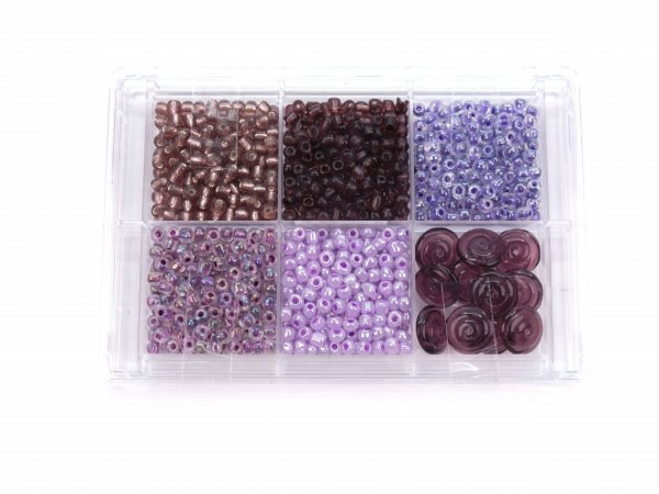 Korálky skleněné v sadě cca 80 g fialové odstíny
