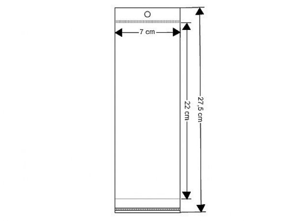 PP sáček s lepicí klopou a závěsem 7x22 cm