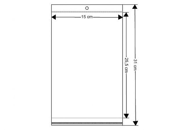 PP sáček s lepicí klopou a závěsem 15x25,5 cm