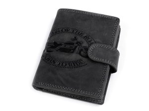 Pánská peněženka kožená pro myslivce, rybáře, motorkáře 9,5x12 cm - 7 černá motorka
