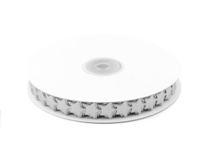 Saténový prýmek šíře 15 mm hvězda metalická vánoční