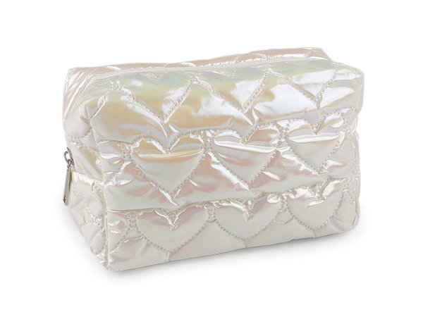 Kosmetická taška / pouzdro prošívané, srdce 18x11 cm holografické