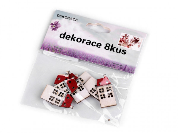 Vánoční dekorace dřevěný ptáček, domeček s glitry k nalepení