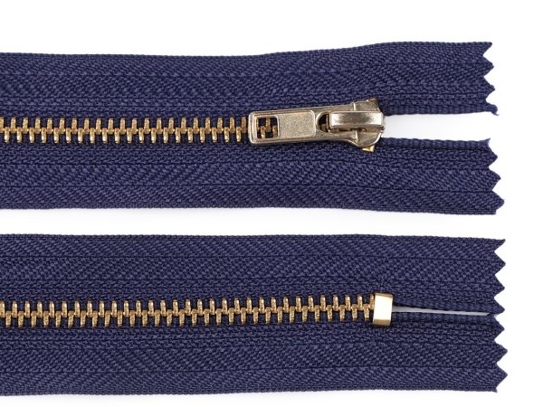 Kovový / mosazný zip šíře 4 mm délka 12 cm kalhotový