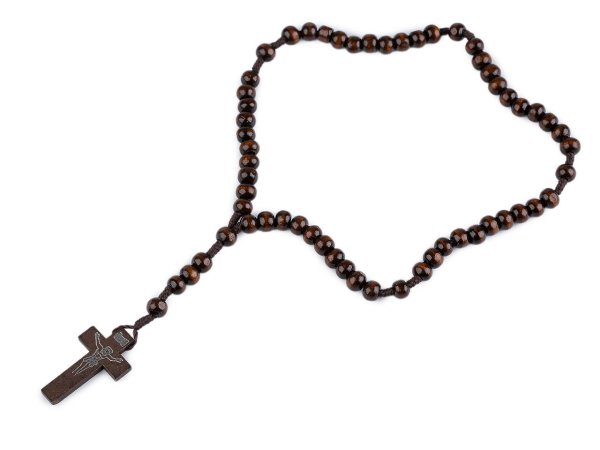 Růženec dřevěný na drhaných šňůrkách