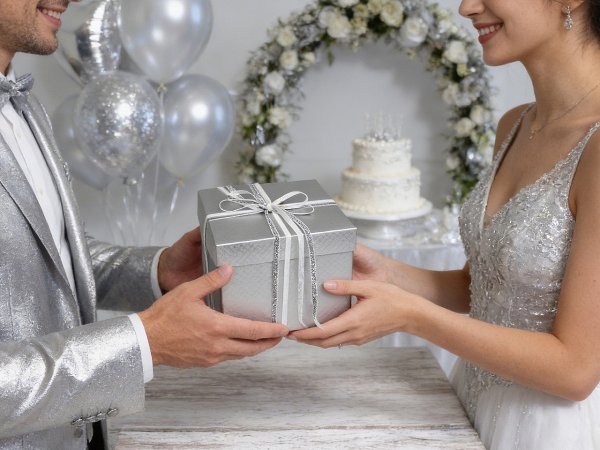 Dárková krabice s mašlí metalická